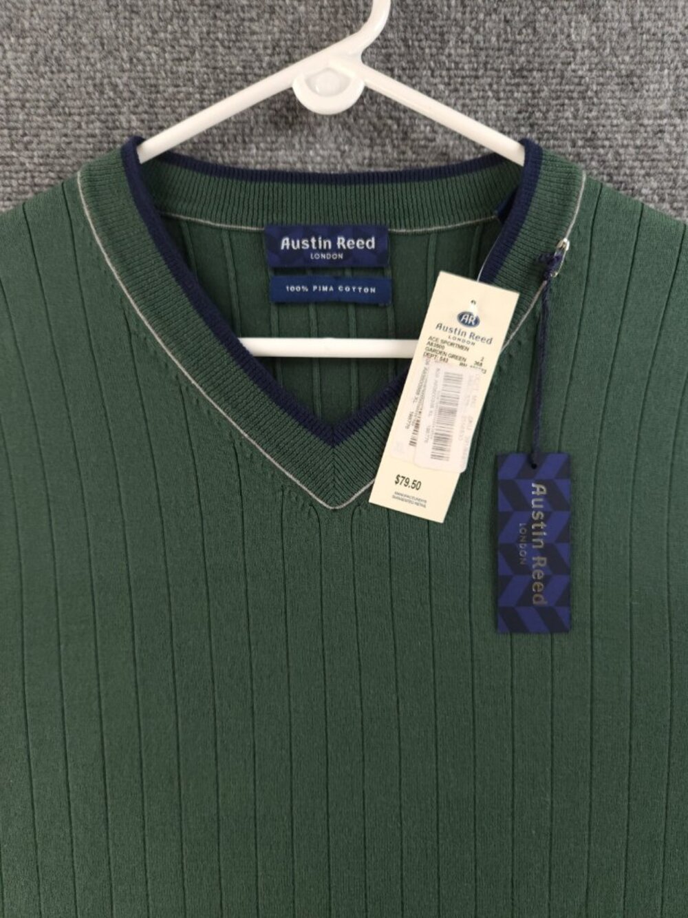 NWT Austin Reed London Sweater Vest Green Preppy V Neck Pullover Cotton XL
